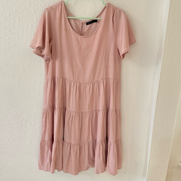 Mikarose Pink Tiered Short Sleeve Button Back Keyhole Dress Size L - Picture 3 of 11